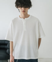 オーバーサイズ T/Cワッフルヘンリーネック半袖Tシャツ 15578