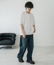 オーバーサイズ T/Cワッフルヘンリーネック半袖Tシャツ 15578