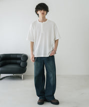 オーバーサイズ T/Cワッフルヘンリーネック半袖Tシャツ 15578