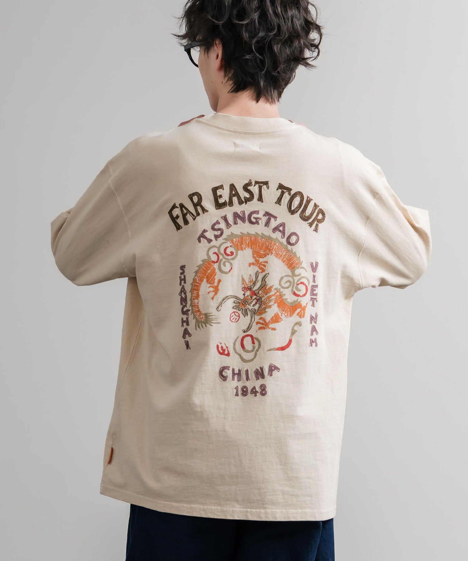 KRIFF MAYER クリフメイヤー オーバーサイズスーベニア刺繍クルーネック長袖Tシャツ(龍) /ロンT 2537202 15602