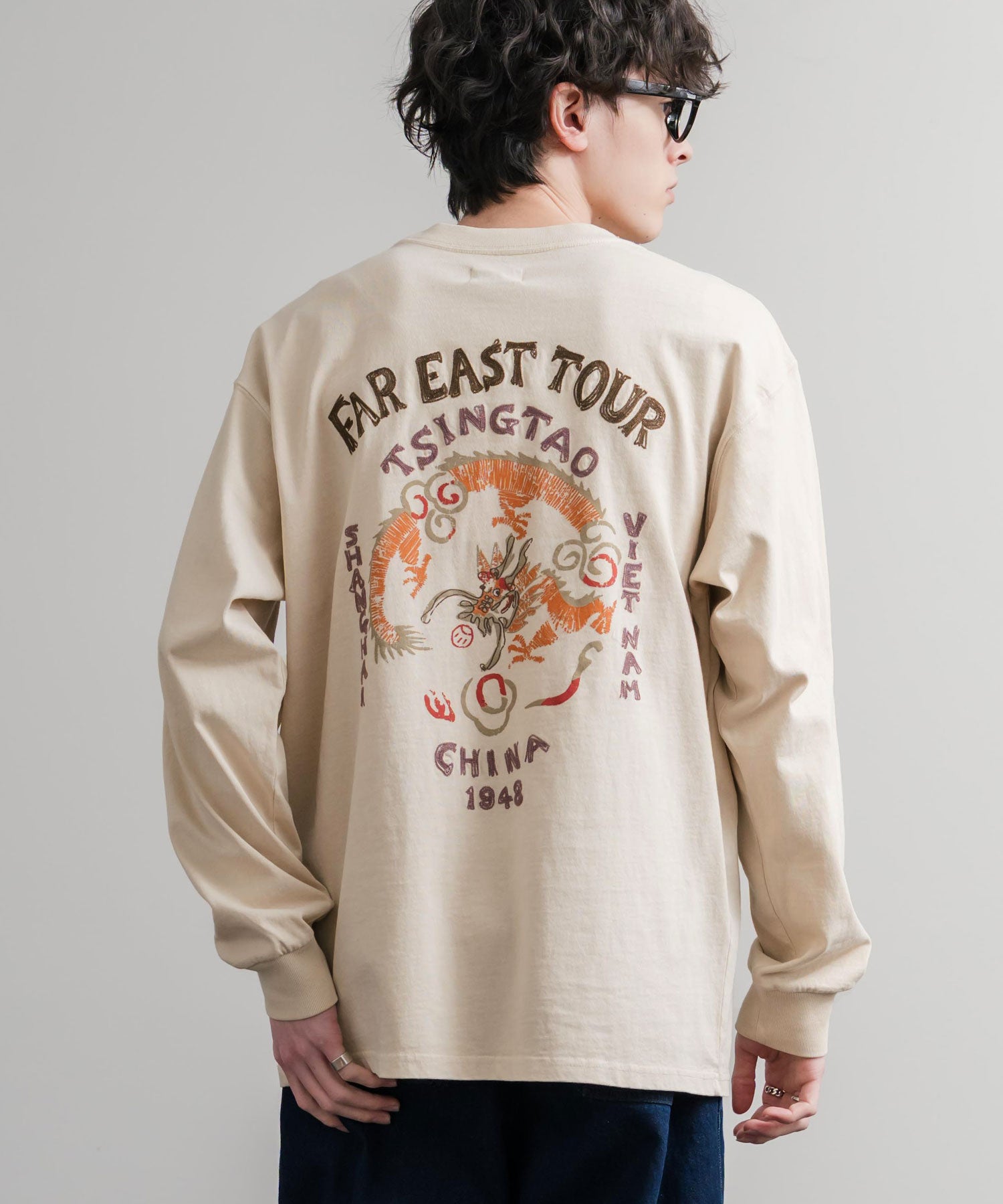 KRIFF MAYER クリフメイヤー オーバーサイズスーベニア刺繍クルーネック長袖Tシャツ(龍) /ロンT 2537202 15602