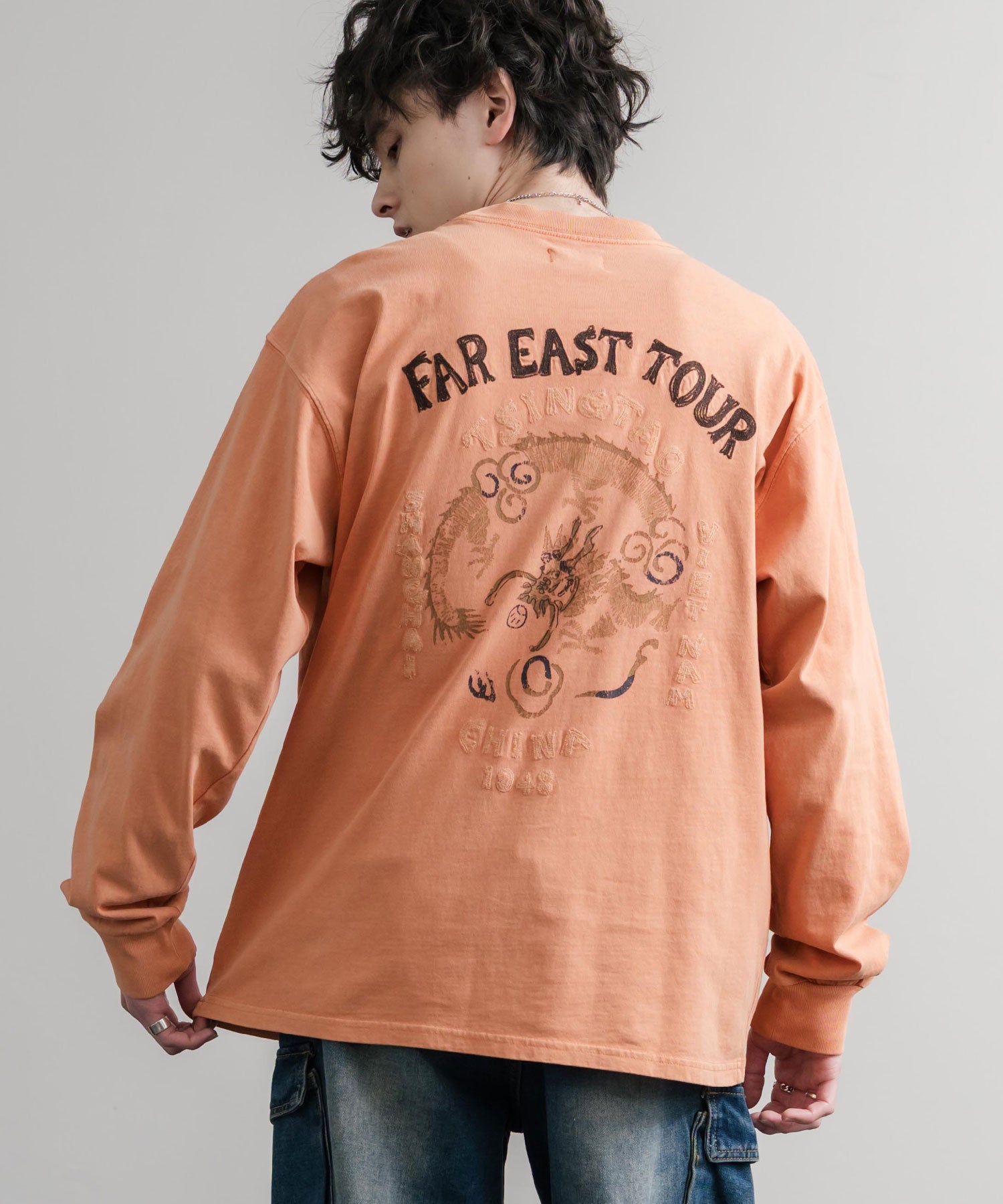 KRIFF MAYER クリフメイヤー オーバーサイズスーベニア刺繍クルーネック長袖Tシャツ(龍) /ロンT 2537202 15602