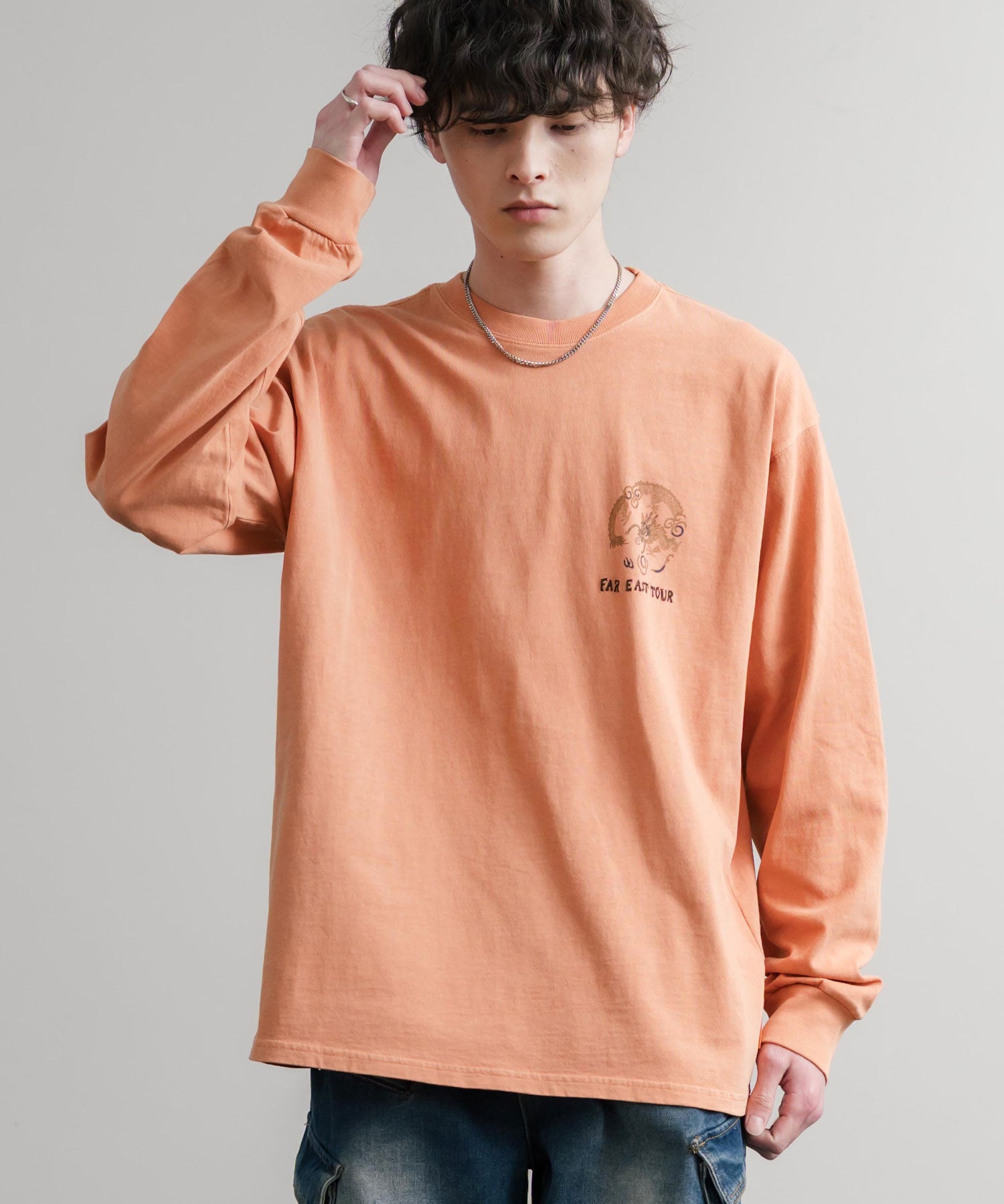 KRIFF MAYER クリフメイヤー オーバーサイズスーベニア刺繍クルーネック長袖Tシャツ(龍) /ロンT 2537202 15602