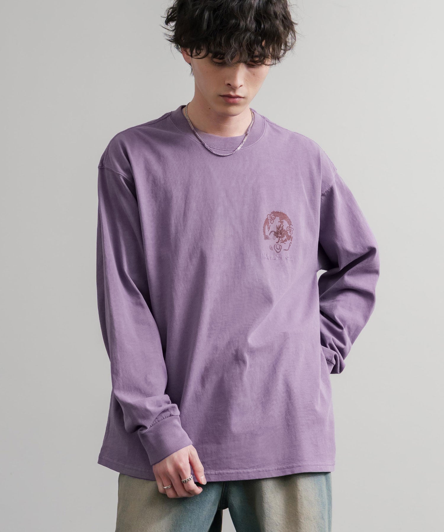 KRIFF MAYER クリフメイヤー オーバーサイズスーベニア刺繍クルーネック長袖Tシャツ(龍) /ロンT 2537202 15602