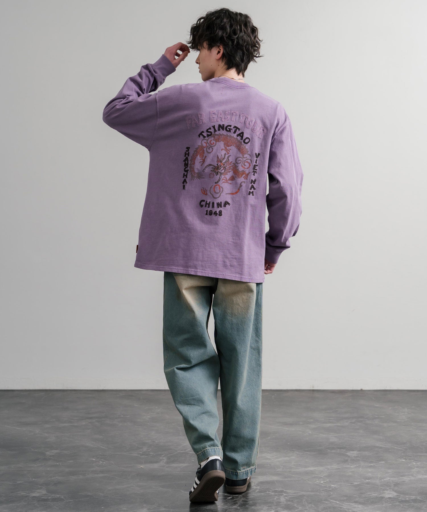 KRIFF MAYER クリフメイヤー オーバーサイズスーベニア刺繍クルーネック長袖Tシャツ(龍) /ロンT 2537202 15602