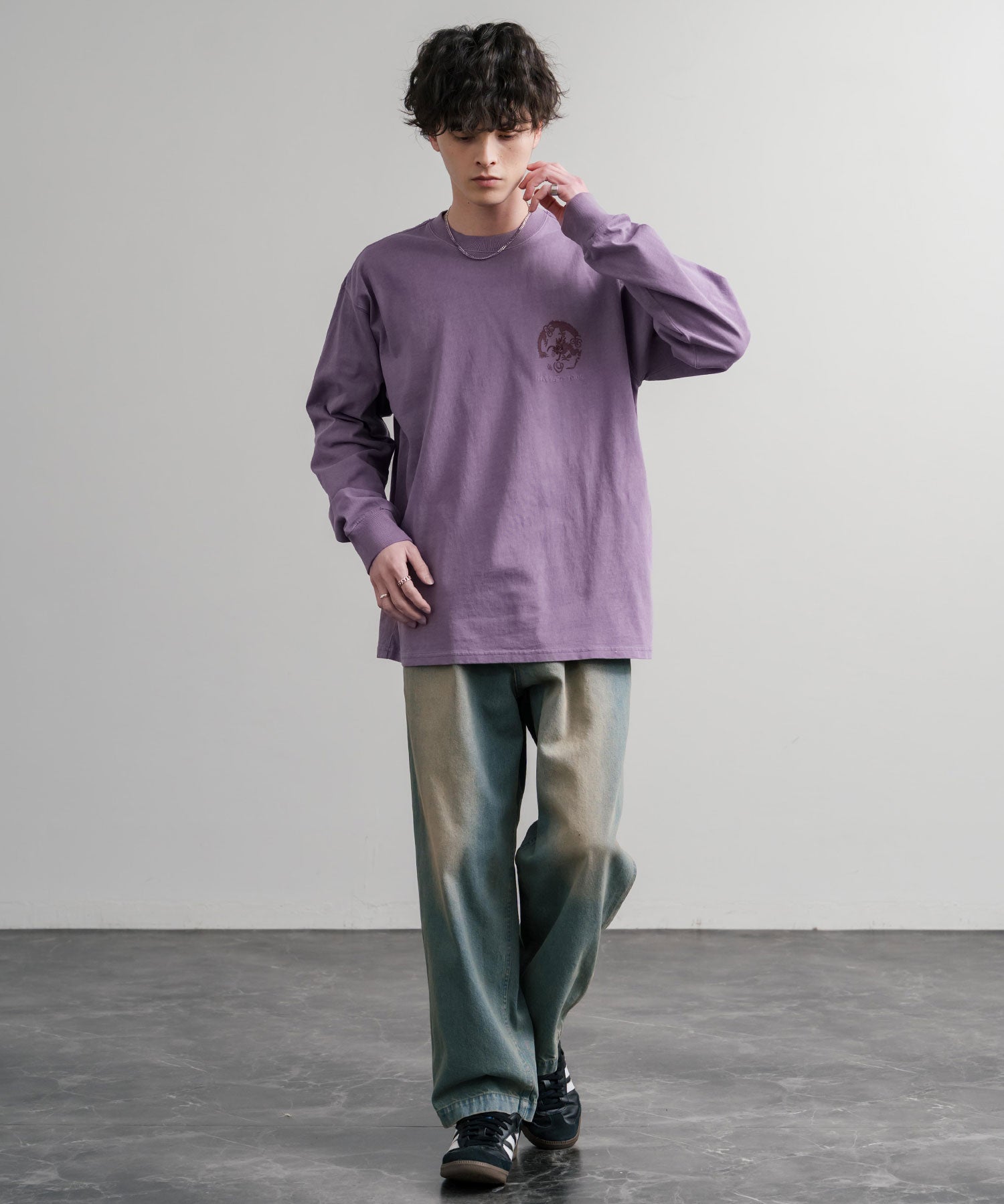 KRIFF MAYER クリフメイヤー オーバーサイズスーベニア刺繍クルーネック長袖Tシャツ(龍) /ロンT 2537202 15602