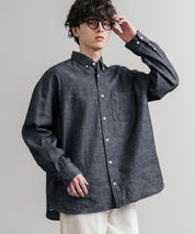 Upscape Audience アップスケープオーディエンス 日本製 国産 「備中備後」6オンスセルヴィッチ 白耳デニム釦ダウンボクシーAライン長袖シャツ AUD6703 15608