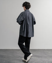 Upscape Audience アップスケープオーディエンス 日本製 国産 「備中備後」6オンスセルヴィッチ 白耳デニム釦ダウンボクシーAライン長袖シャツ AUD6703 15608