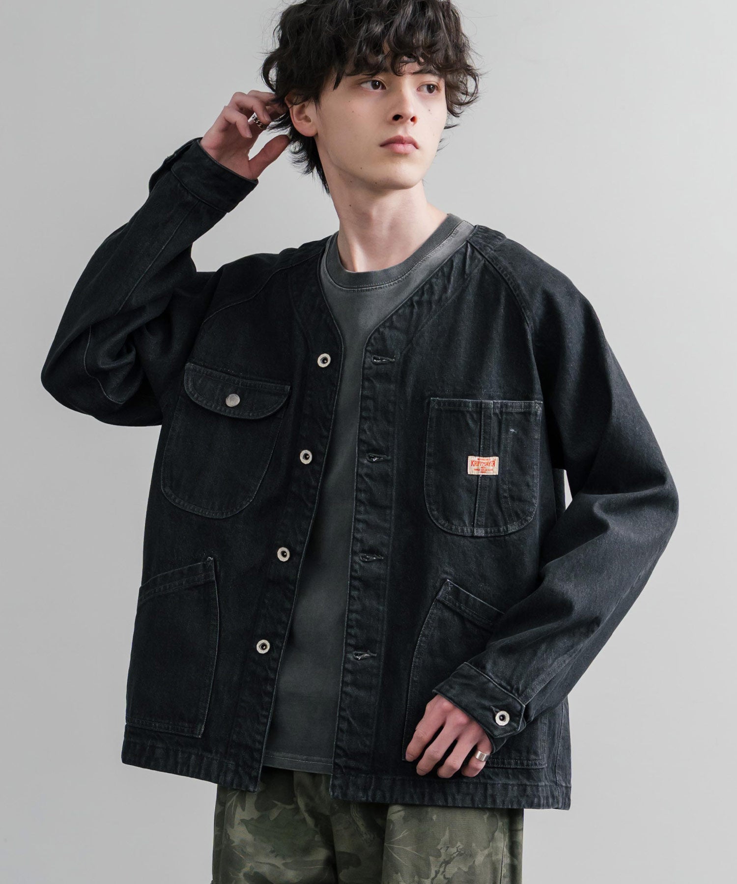 KRIFF MAYER ノーカラーデニムカバーオールワークジャケット 2534002 15611