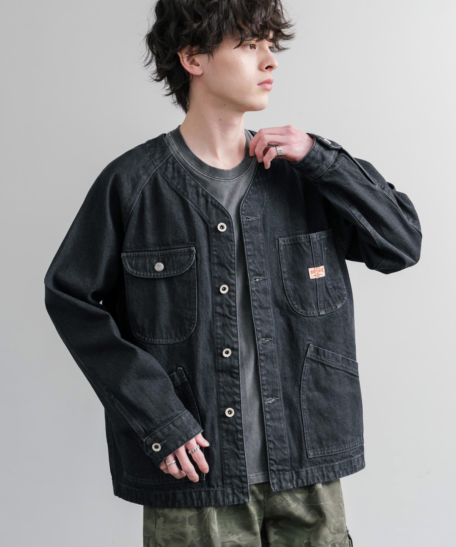 KRIFF MAYER ノーカラーデニムカバーオールワークジャケット 2534002 15611