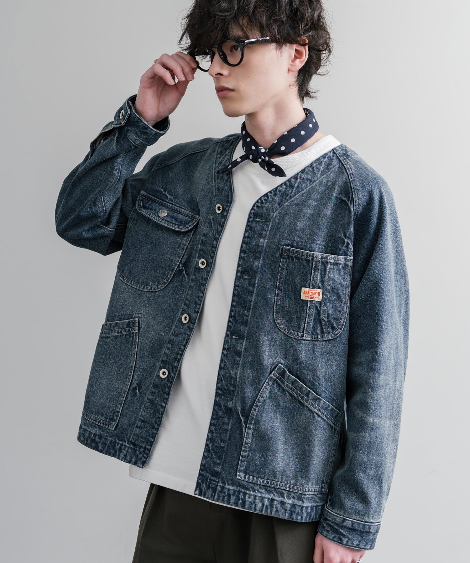 KRIFF MAYER ノーカラーデニムカバーオールワークジャケット 2534002 15611