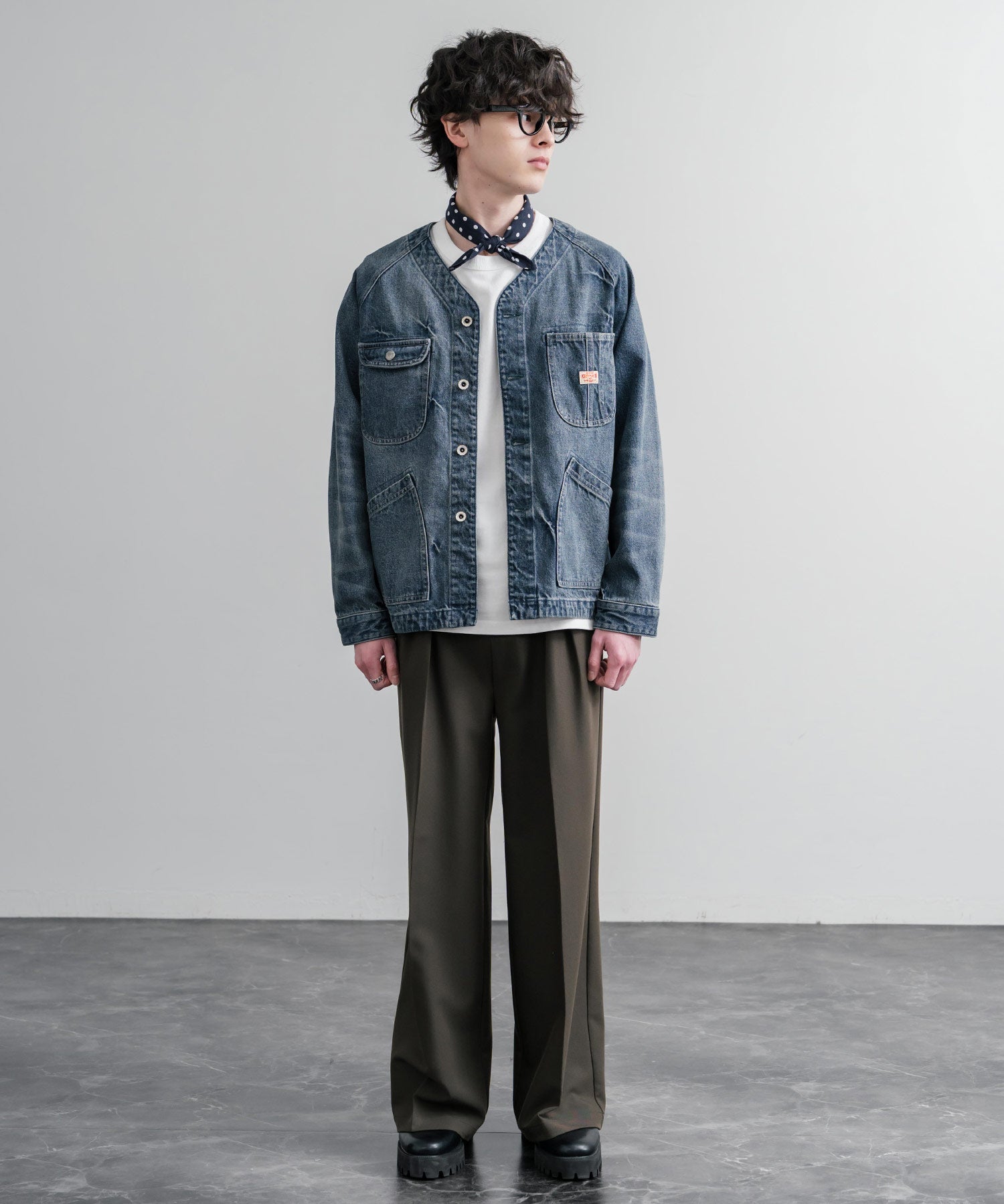 KRIFF MAYER ノーカラーデニムカバーオールワークジャケット 2534002 15611