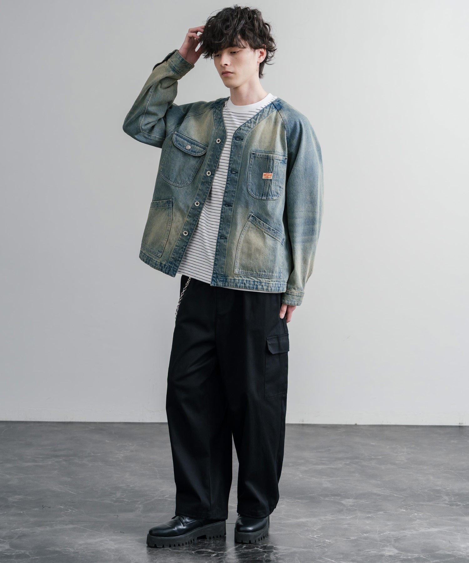 KRIFF MAYER ノーカラーデニムカバーオールワークジャケット 2534002 15611
