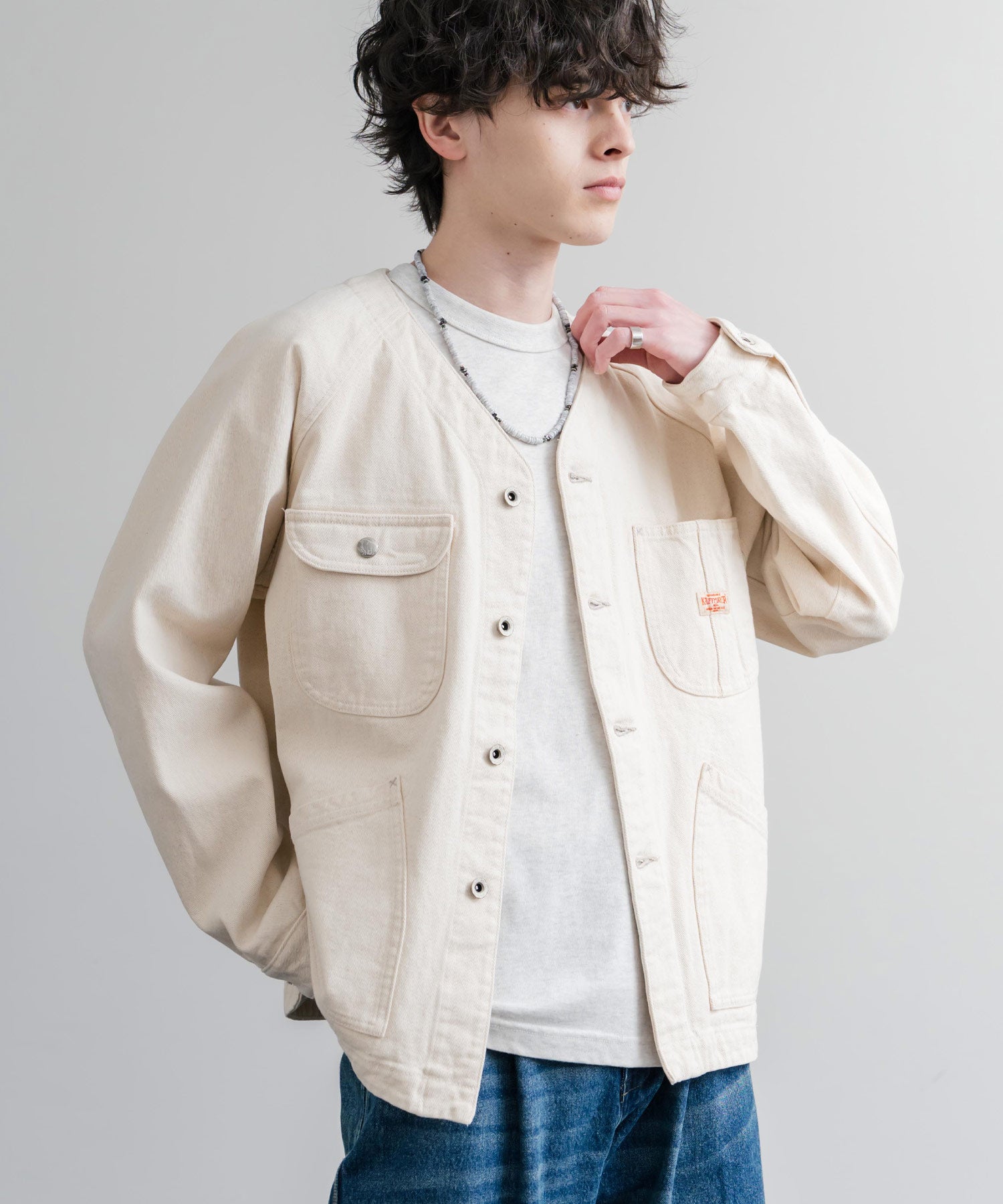 KRIFF MAYER ノーカラーデニムカバーオールワークジャケット 2534002 15611