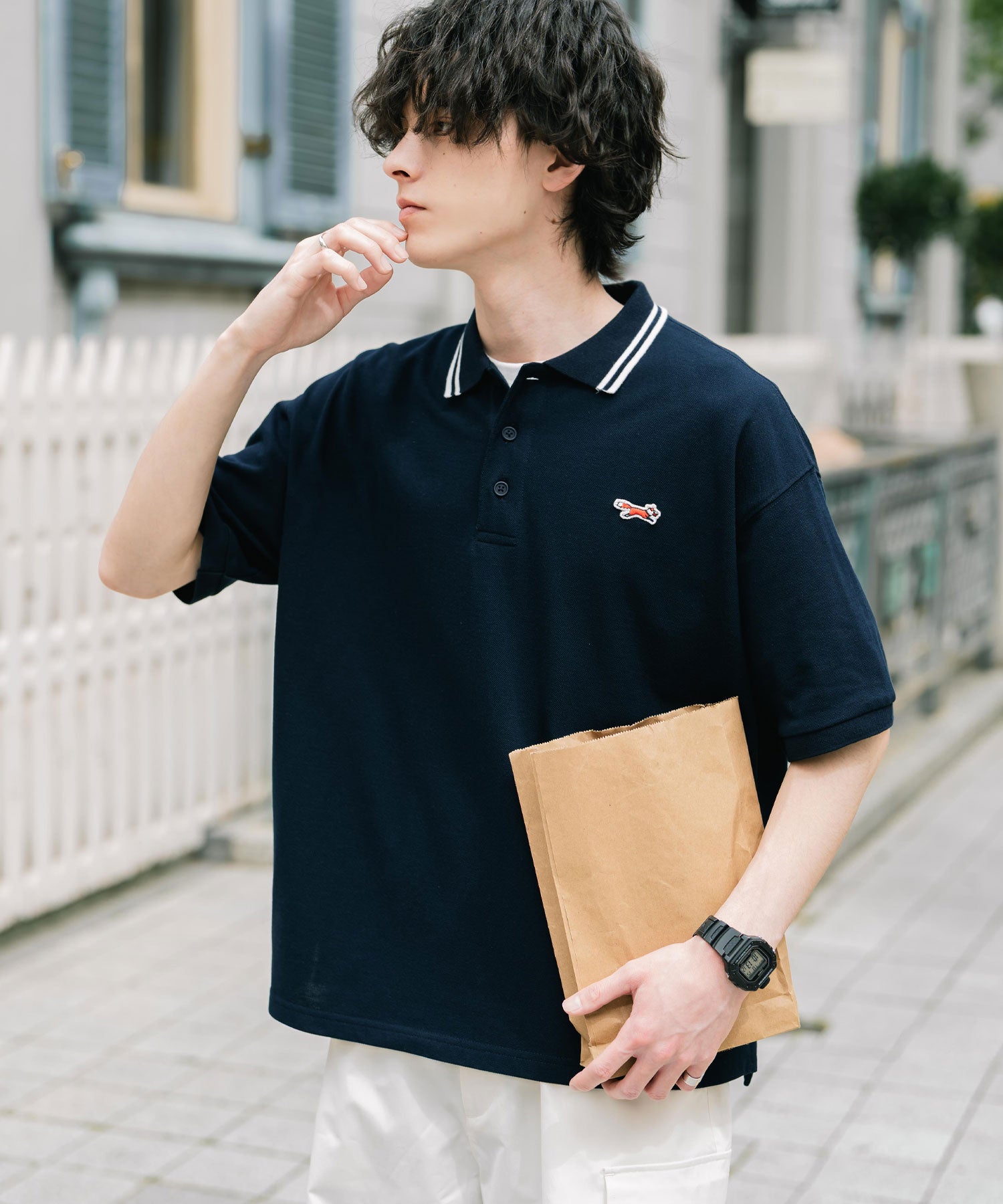 PENNEYS 別注コラボFOXワッペン刺繍鹿の子半袖ポロシャツ 15619