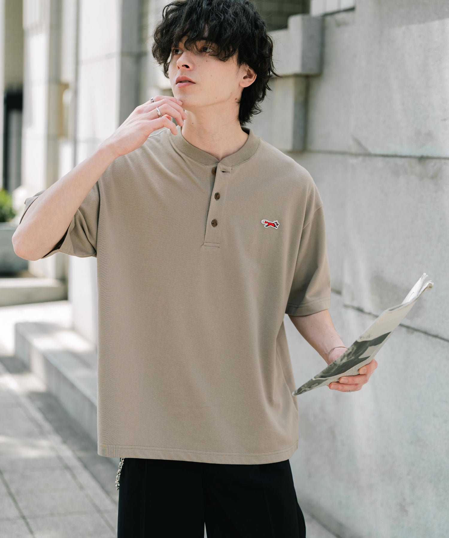 PENNEYS 別注コラボFOXワッペン鹿の子ヘンリーネック半袖Tシャツ 15620