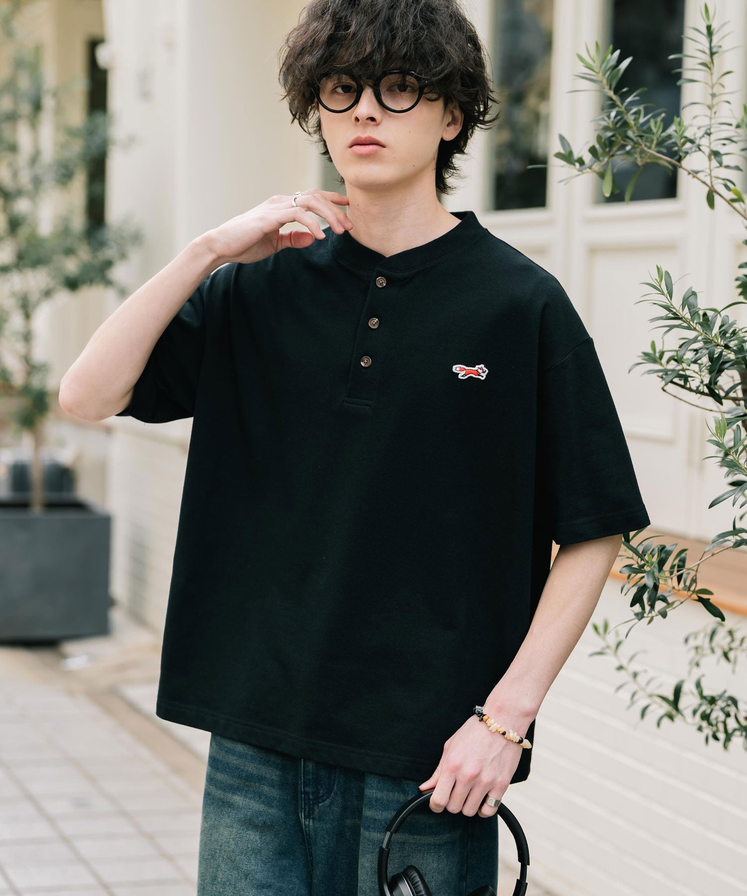 PENNEYS 別注コラボFOXワッペン鹿の子ヘンリーネック半袖Tシャツ 15620