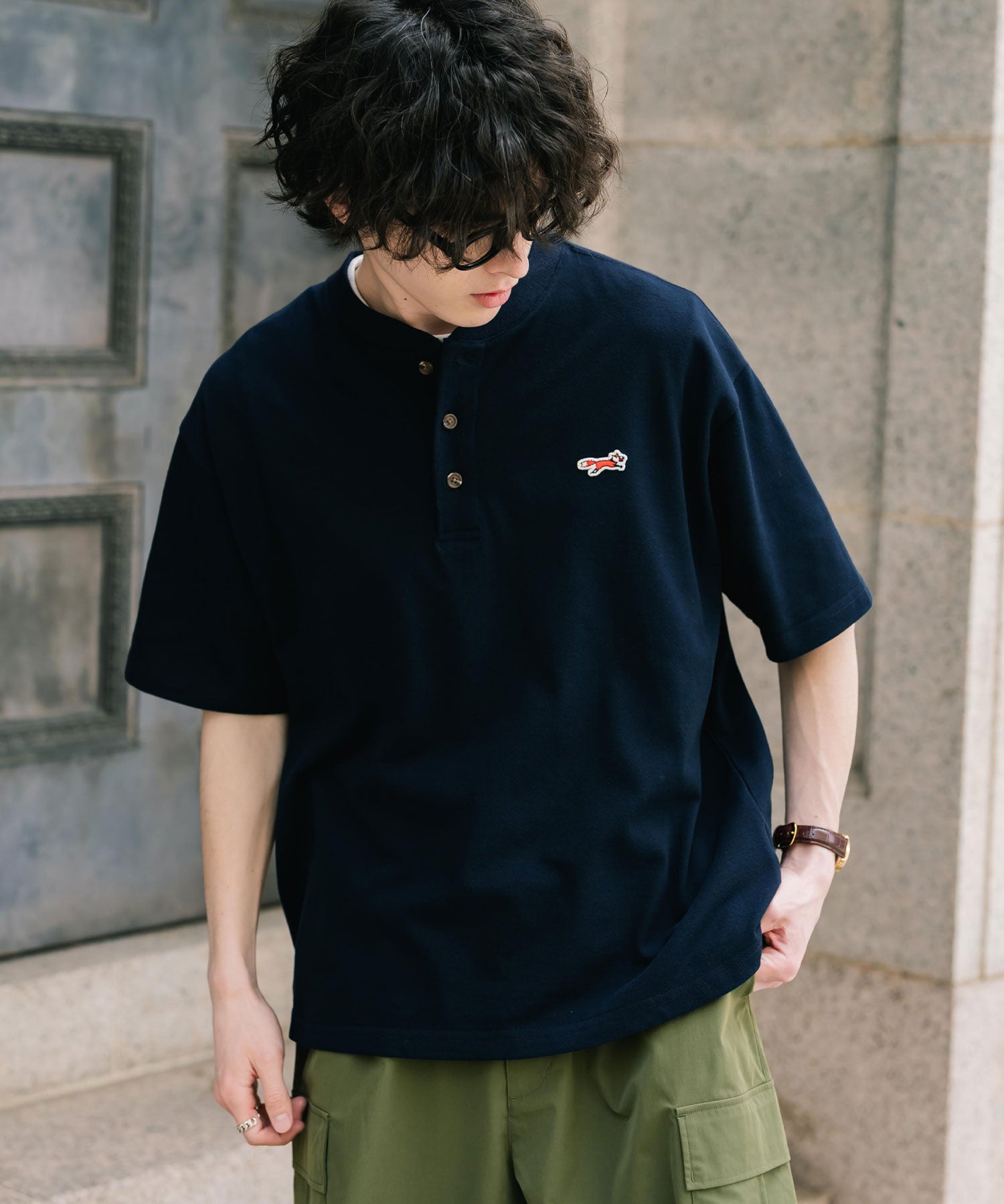 PENNEYS 別注コラボFOXワッペン鹿の子ヘンリーネック半袖Tシャツ 15620