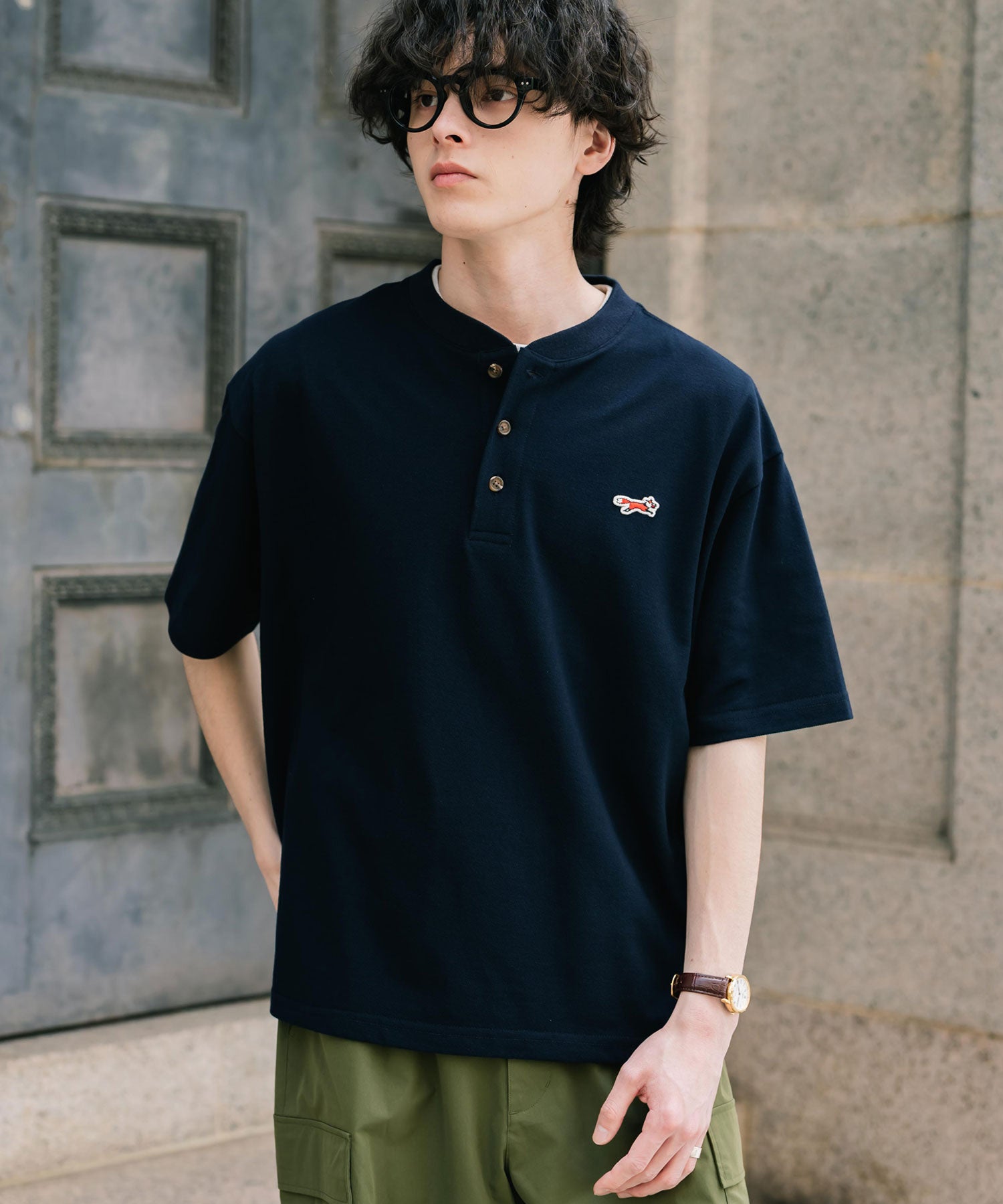 PENNEYS 別注コラボFOXワッペン鹿の子ヘンリーネック半袖Tシャツ 15620