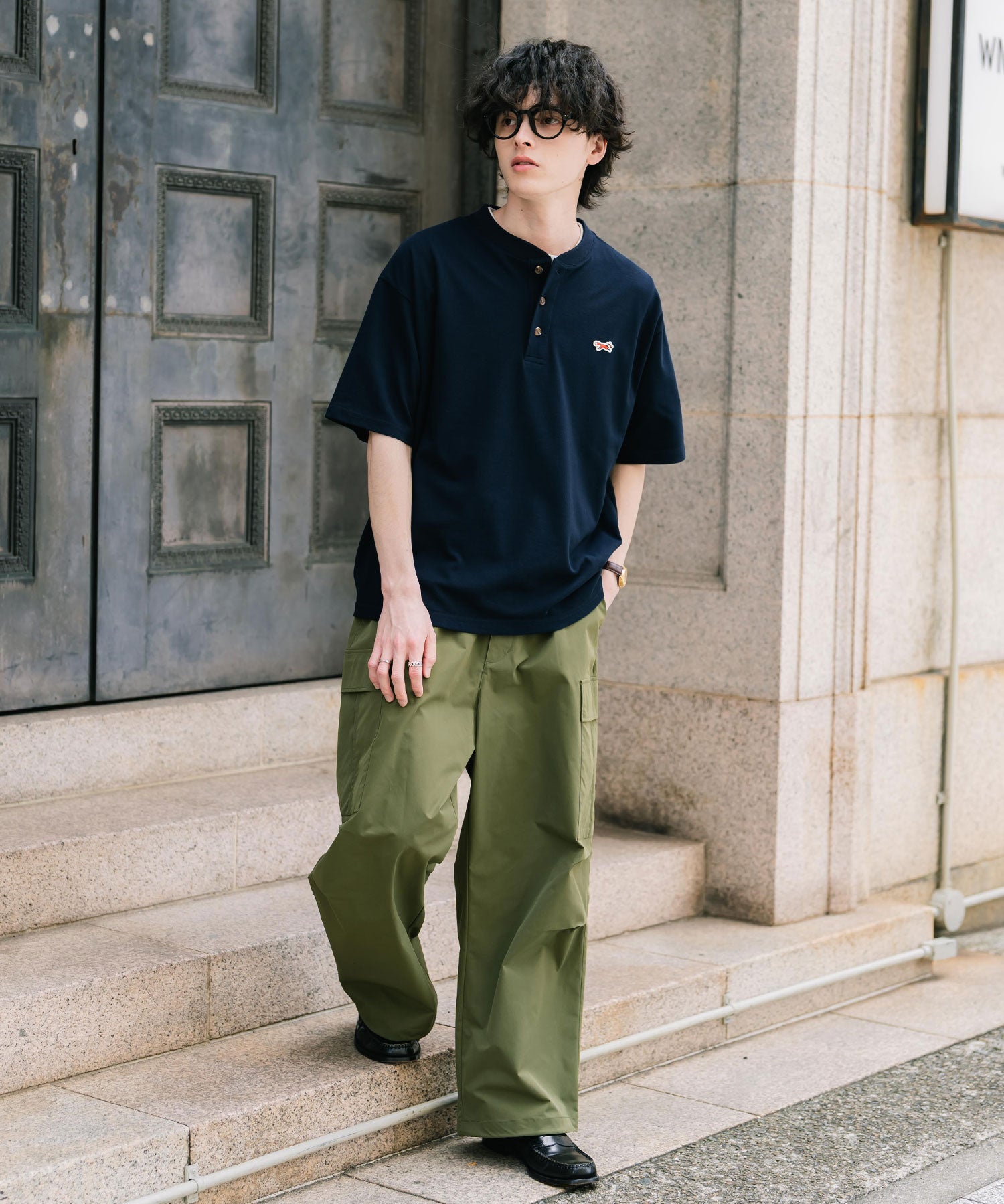 PENNEYS 別注コラボFOXワッペン鹿の子ヘンリーネック半袖Tシャツ 15620