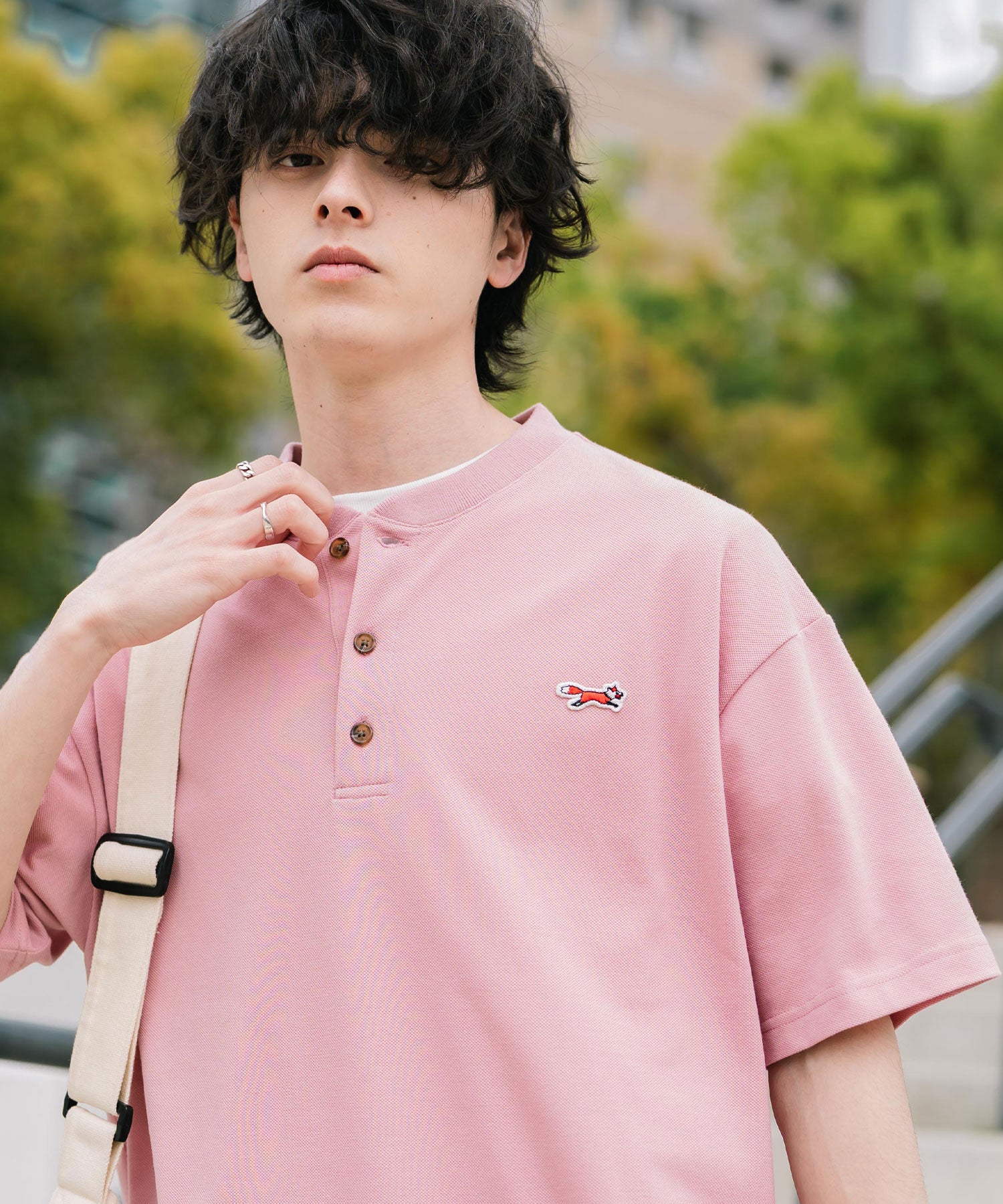 PENNEYS 別注コラボFOXワッペン鹿の子ヘンリーネック半袖Tシャツ 15620