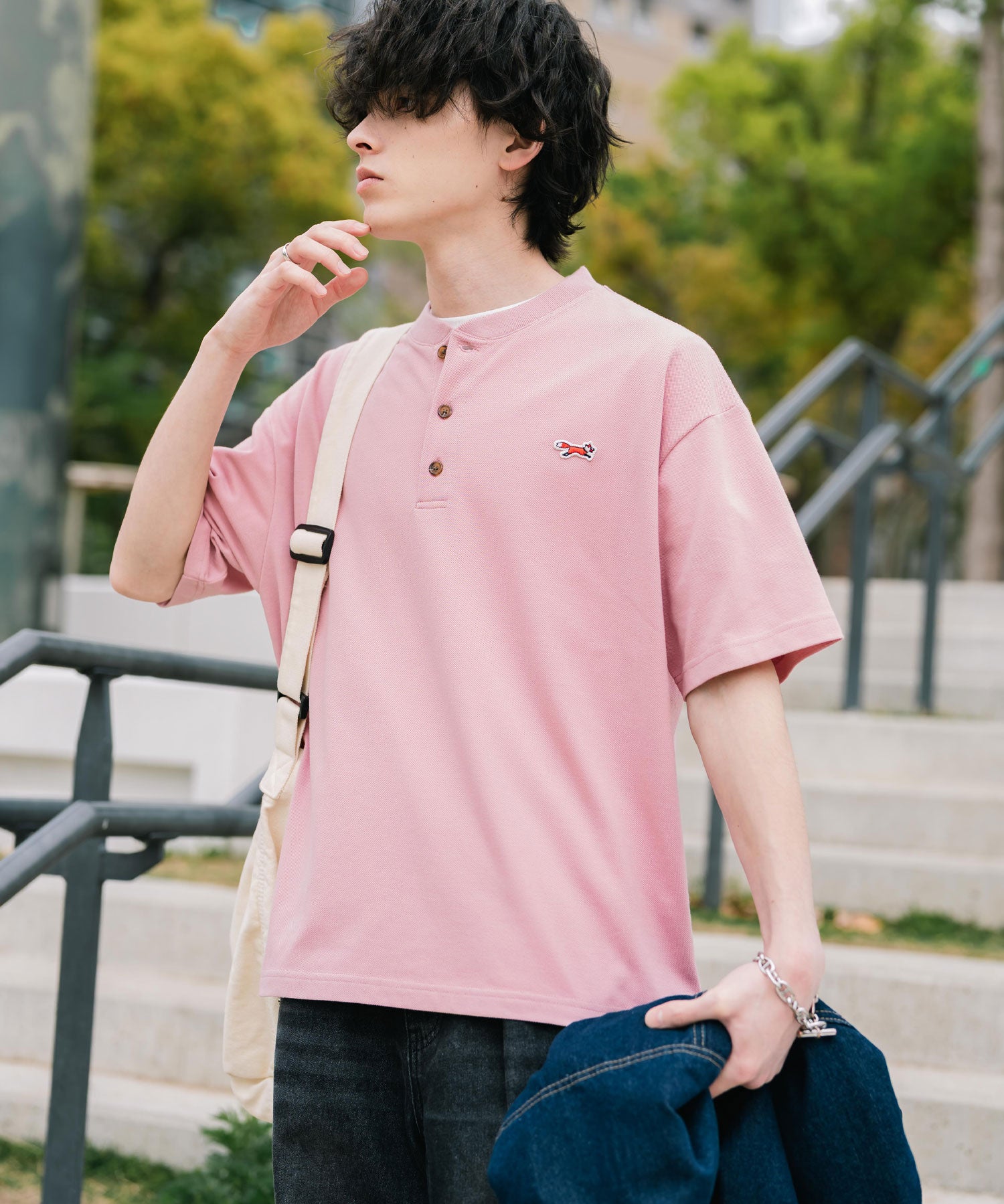 PENNEYS 別注コラボFOXワッペン鹿の子ヘンリーネック半袖Tシャツ 15620
