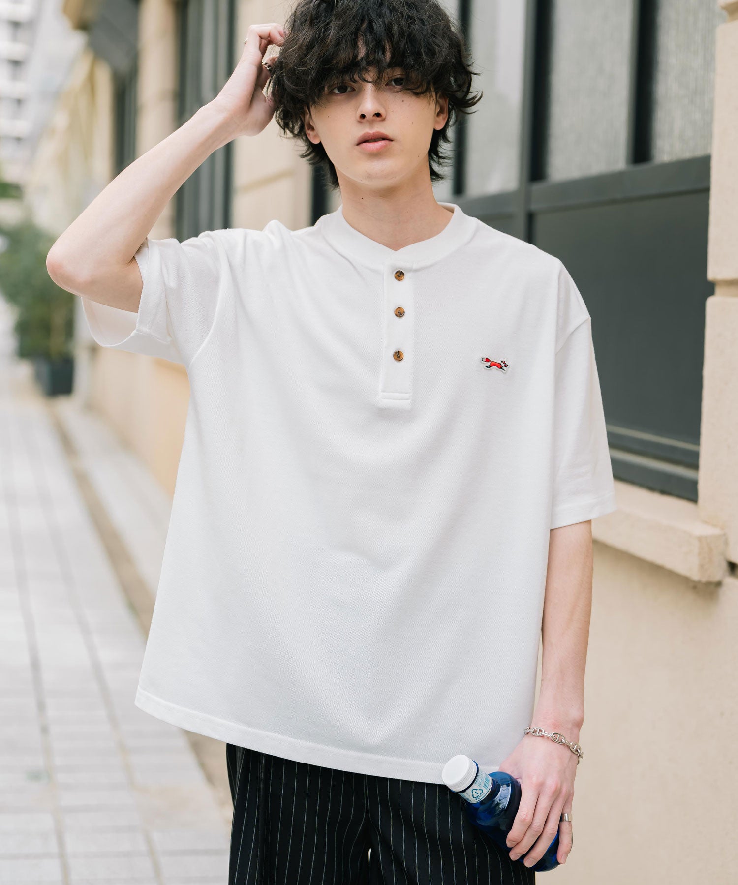 PENNEYS 別注コラボFOXワッペン鹿の子ヘンリーネック半袖Tシャツ 15620