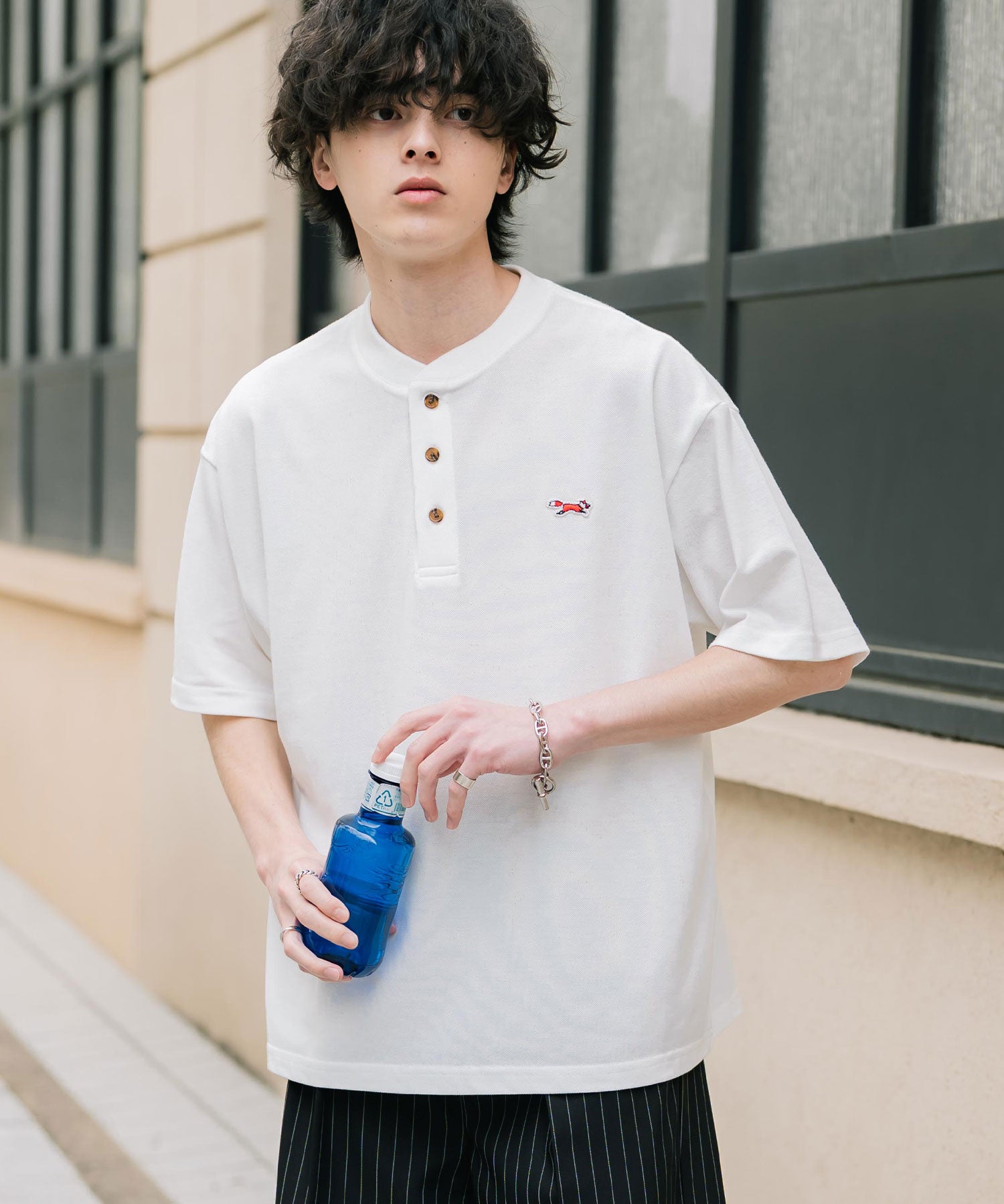 PENNEYS 別注コラボFOXワッペン鹿の子ヘンリーネック半袖Tシャツ 15620