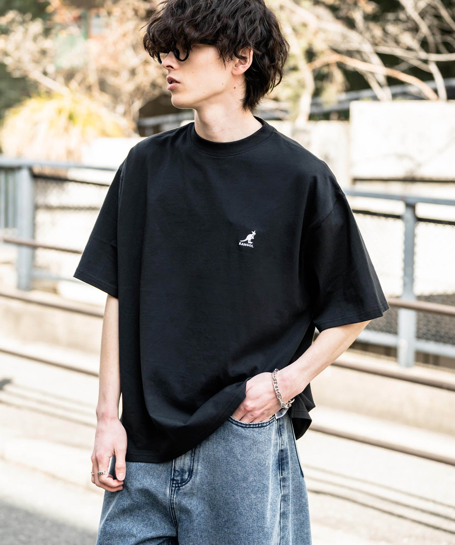 KANGOL 別注コラボ接触冷感ワンポイントロゴ刺繍半袖Tシャツ 15621