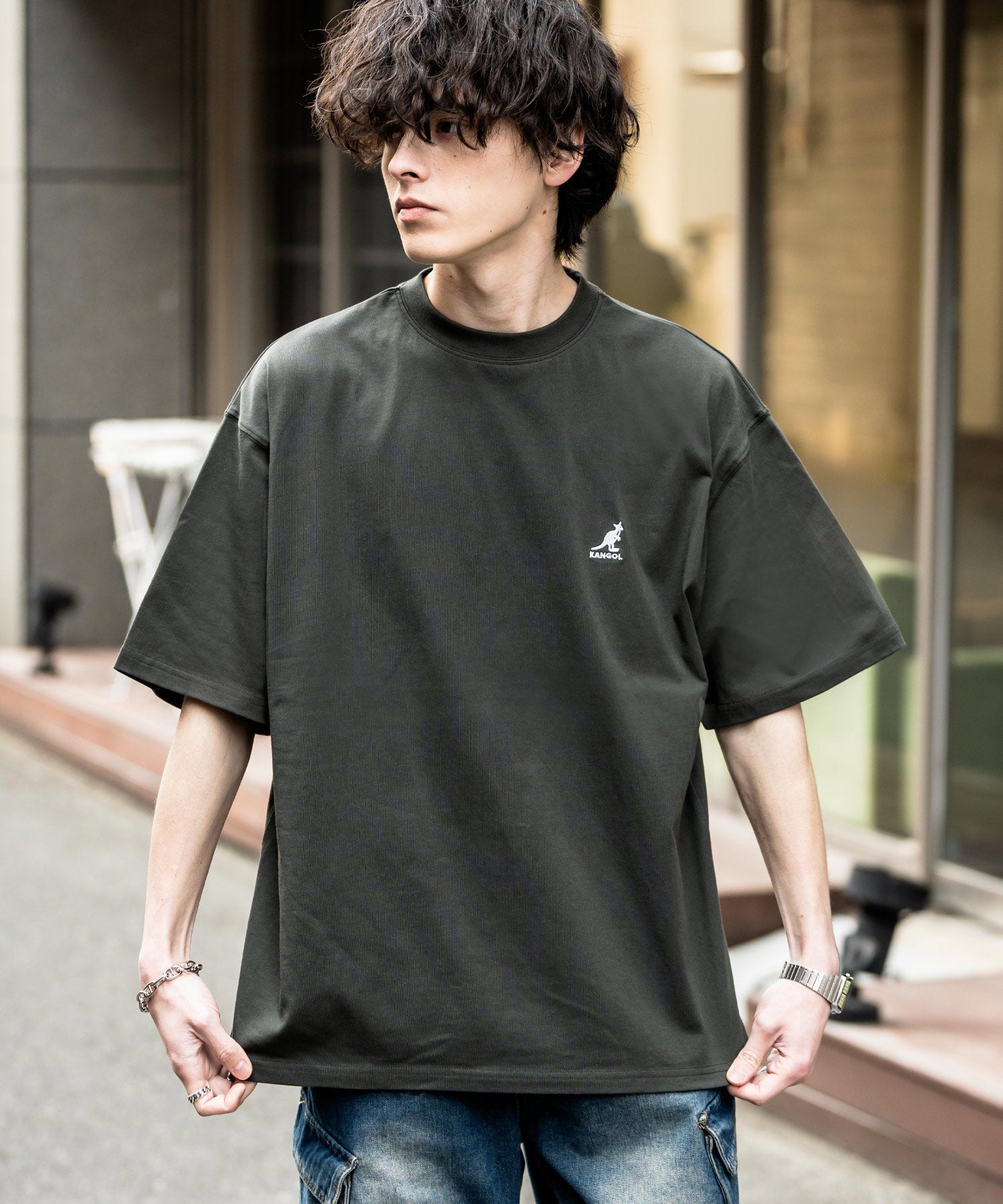 KANGOL 別注コラボ接触冷感ワンポイントロゴ刺繍半袖Tシャツ 15621