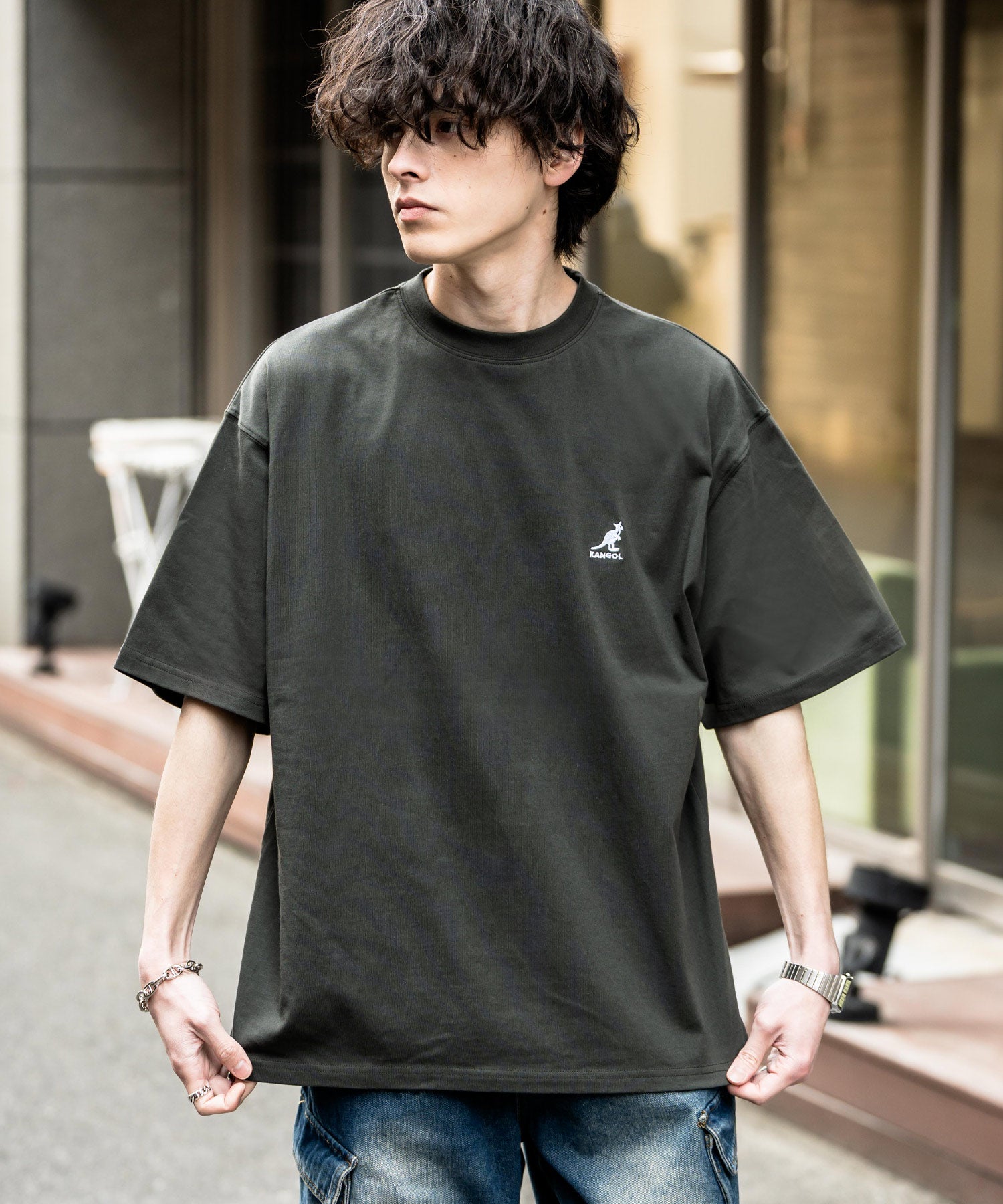 KANGOL 別注コラボ接触冷感ワンポイントロゴ刺繍半袖Tシャツ 15621