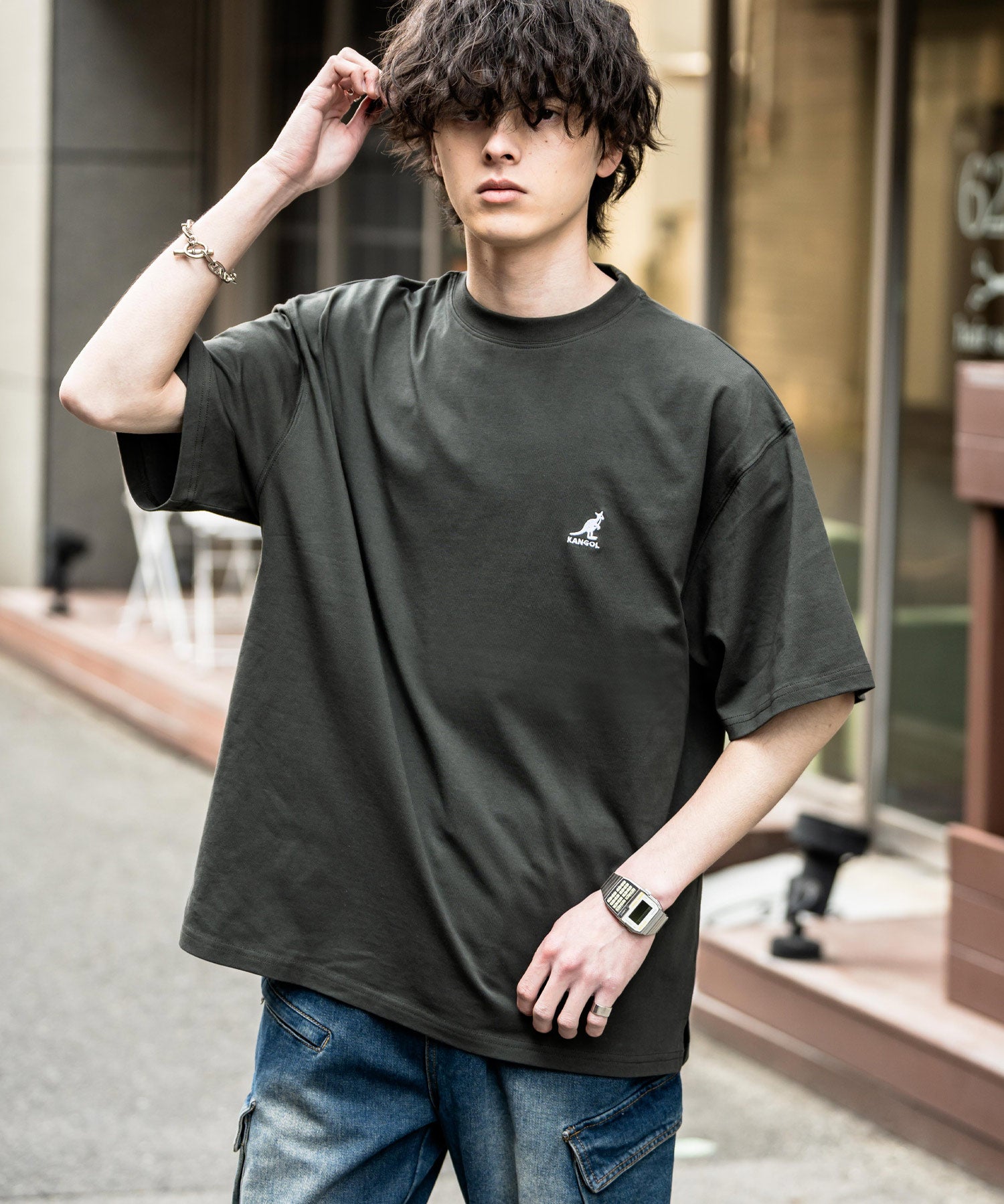 KANGOL 別注コラボ接触冷感ワンポイントロゴ刺繍半袖Tシャツ 15621