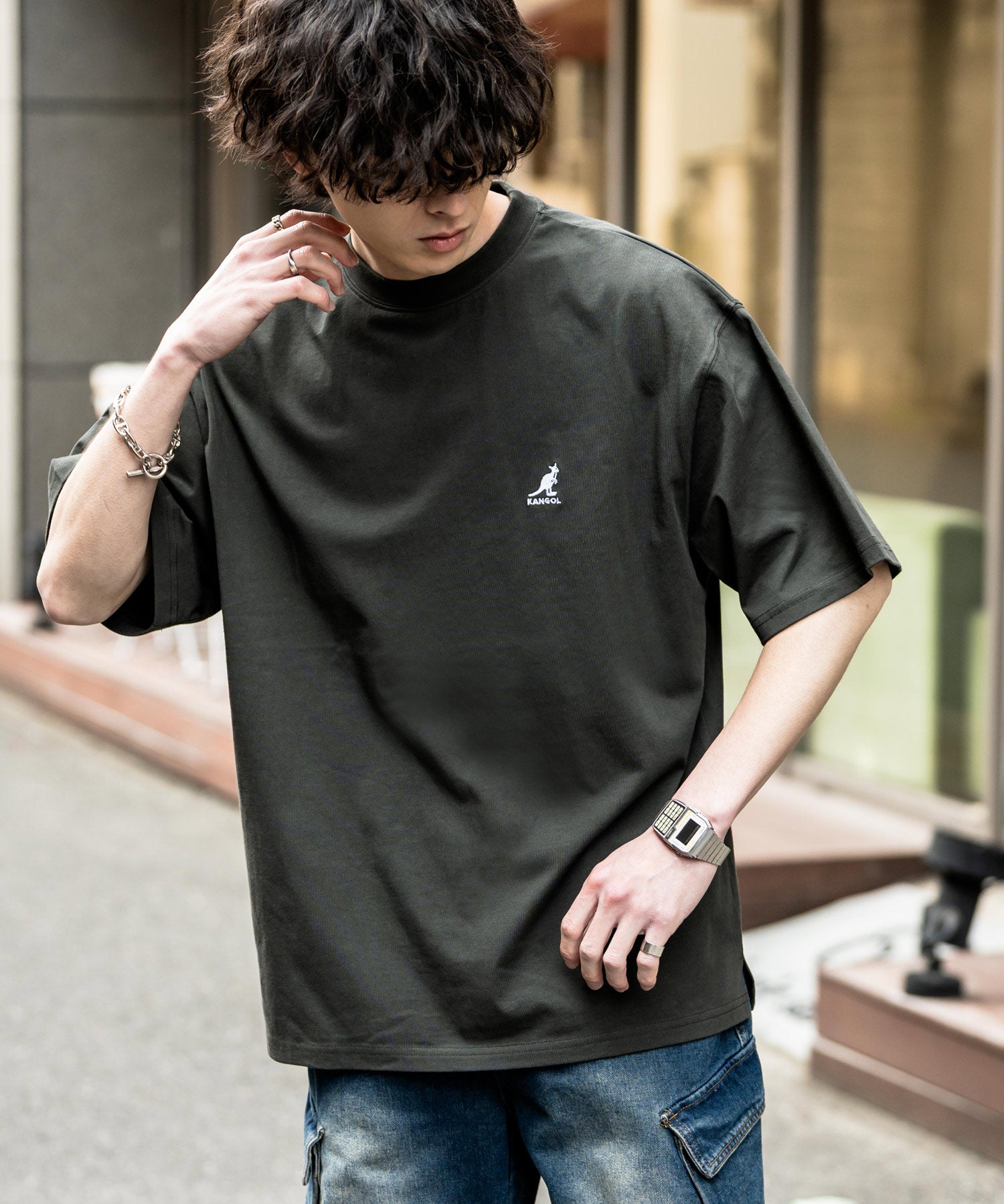 KANGOL 別注コラボ接触冷感ワンポイントロゴ刺繍半袖Tシャツ 15621