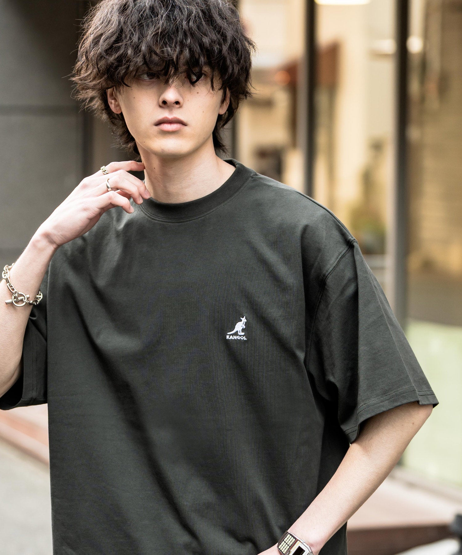 KANGOL 別注コラボ接触冷感ワンポイントロゴ刺繍半袖Tシャツ 15621