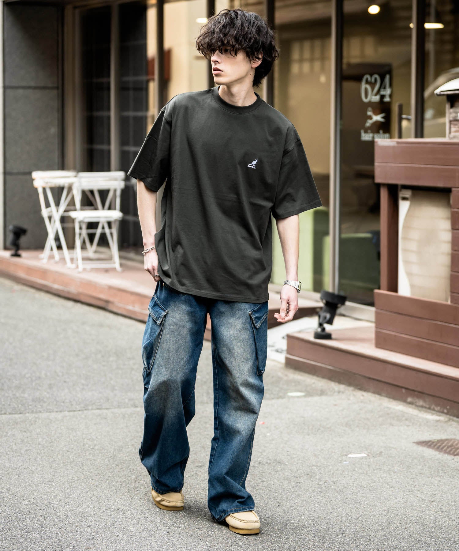 KANGOL 別注コラボ接触冷感ワンポイントロゴ刺繍半袖Tシャツ 15621