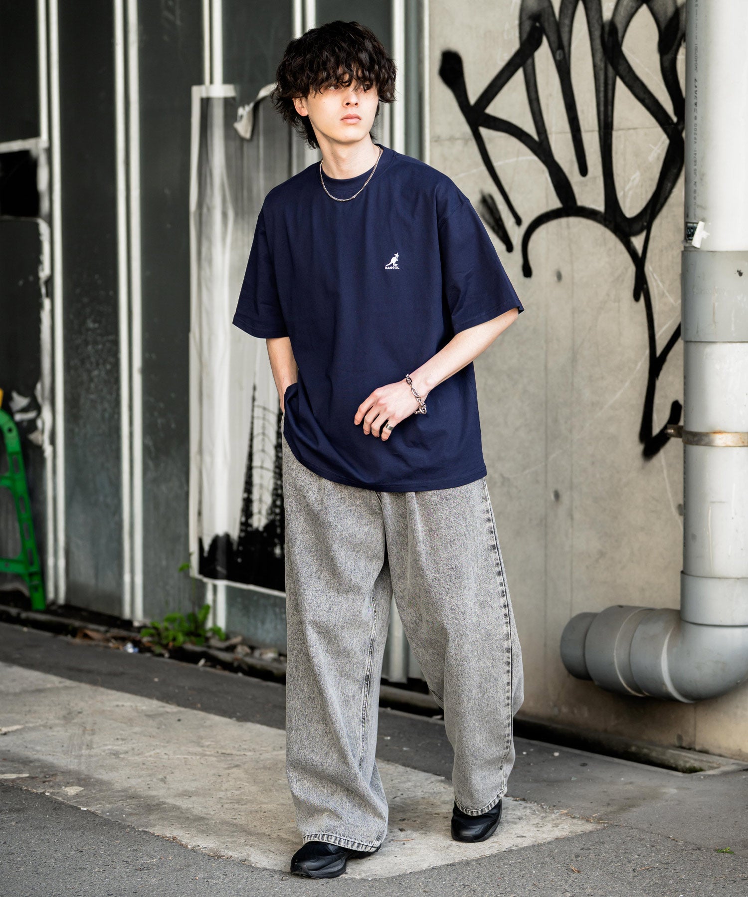 KANGOL 別注コラボ接触冷感ワンポイントロゴ刺繍半袖Tシャツ 15621