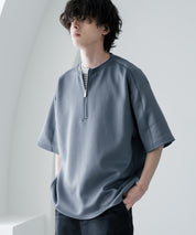 接触冷感 オーバーサイズダンボールハーフジップ半袖プルオーバーTシャツ 15624