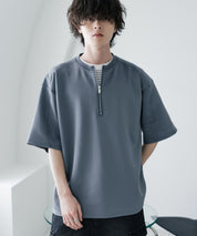 接触冷感 オーバーサイズダンボールハーフジップ半袖プルオーバーTシャツ 15624