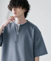 接触冷感 オーバーサイズダンボールハーフジップ半袖プルオーバーTシャツ 15624