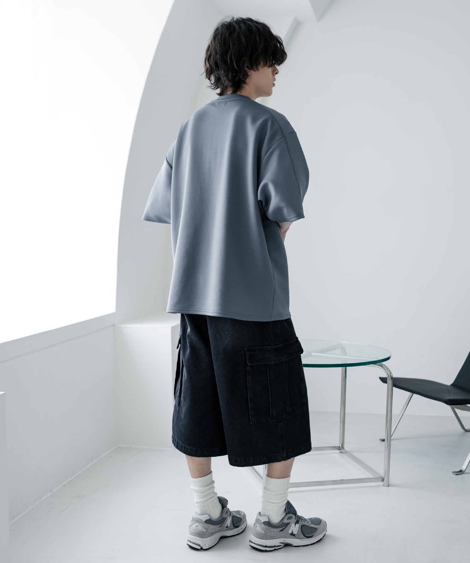 接触冷感 オーバーサイズダンボールハーフジップ半袖プルオーバーTシャツ 15624