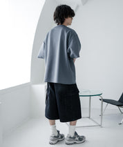 接触冷感 オーバーサイズダンボールハーフジップ半袖プルオーバーTシャツ 15624