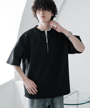 接触冷感 オーバーサイズダンボールハーフジップ半袖プルオーバーTシャツ 15624