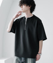 接触冷感 オーバーサイズダンボールハーフジップ半袖プルオーバーTシャツ 15624