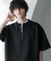 接触冷感 オーバーサイズダンボールハーフジップ半袖プルオーバーTシャツ 15624