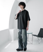 接触冷感 オーバーサイズダンボールハーフジップ半袖プルオーバーTシャツ 15624