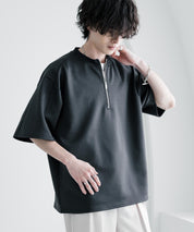 接触冷感 オーバーサイズダンボールハーフジップ半袖プルオーバーTシャツ 15624