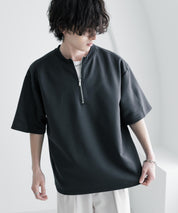 接触冷感 オーバーサイズダンボールハーフジップ半袖プルオーバーTシャツ 15624