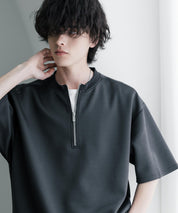 接触冷感 オーバーサイズダンボールハーフジップ半袖プルオーバーTシャツ 15624