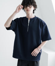 接触冷感 オーバーサイズダンボールハーフジップ半袖プルオーバーTシャツ 15624