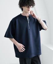 接触冷感 オーバーサイズダンボールハーフジップ半袖プルオーバーTシャツ 15624